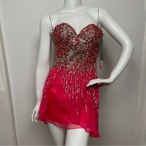 SHERRI HILL- NWT Hot Pink Sequin Mini Dress Pageant Homecoming Prom Size 0 Silk